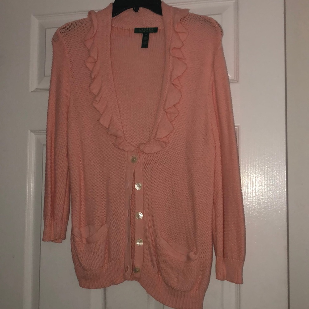 Pink ruffle cardigan